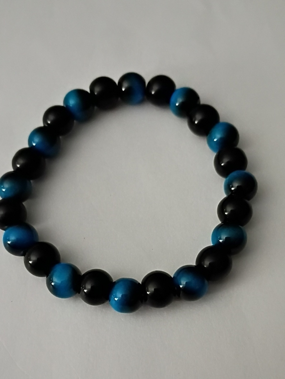 Blue and Black Beaded Stretch Bracelet